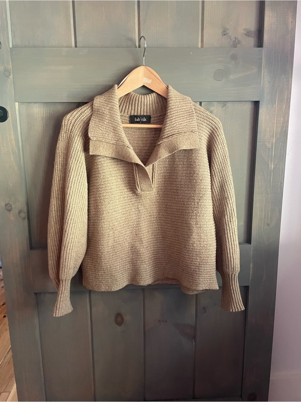 fab'rik Tan Ribbed Knit Convertible Collar Sweater